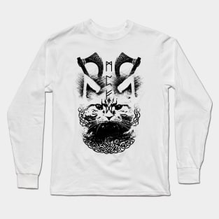 Abstract Cat in Viking Style - Black Long Sleeve T-Shirt